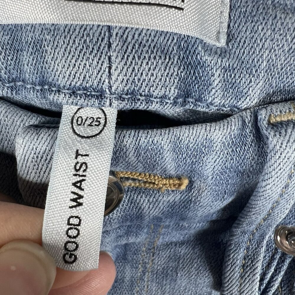 GOOD AMERICAN Good Waist Women's Size 0/25 Crop Skinny Jeans Distressed Raw Edge - Picture 8 of 13